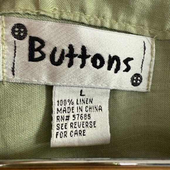 BUTTONS | 90s Vintage Sage Green Sequin V Neck Linen Shirt Tunic | Large - Picture 5 of 8